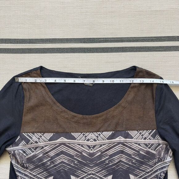 CUSTO BARCELONA Suede Dress Size 1 Small Black Graphic Print Long Sleeves - Picture 2 of 7